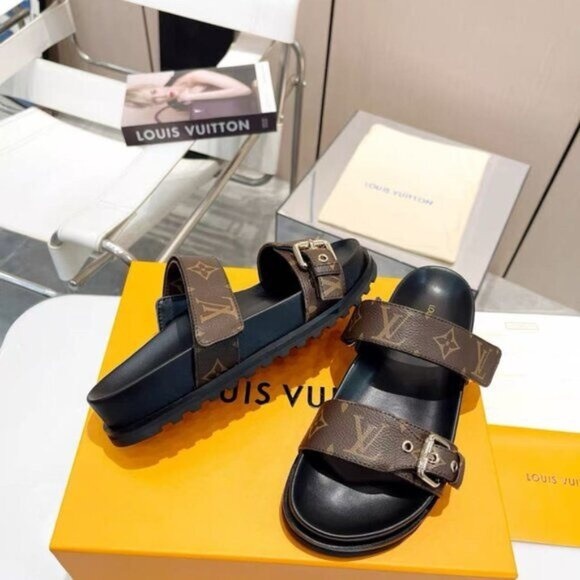 Louis Vuitton Dark Brown Monogram Slides - Picture 1 of 8